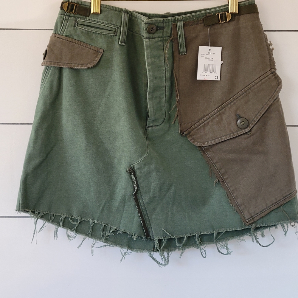 MOTHER G.I. Jane Pannel Olive and Tan P Skirt Size 28 NWT